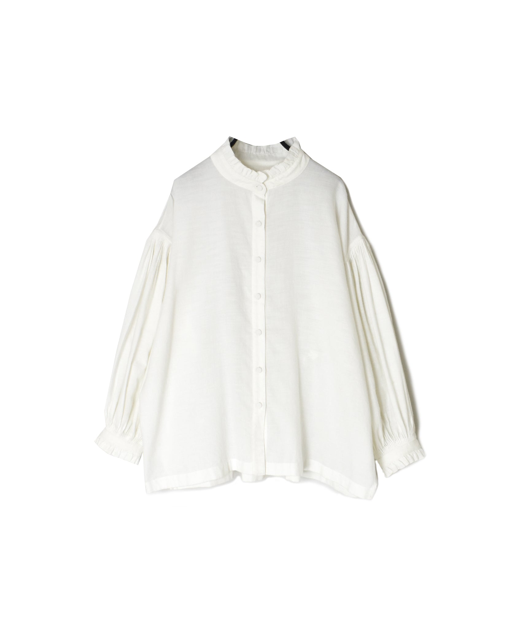 INMDS26702 TWILL COTTON KHADI PLAIN FRILL COLLAR SHIRTS WITH MINI PINTUCK
