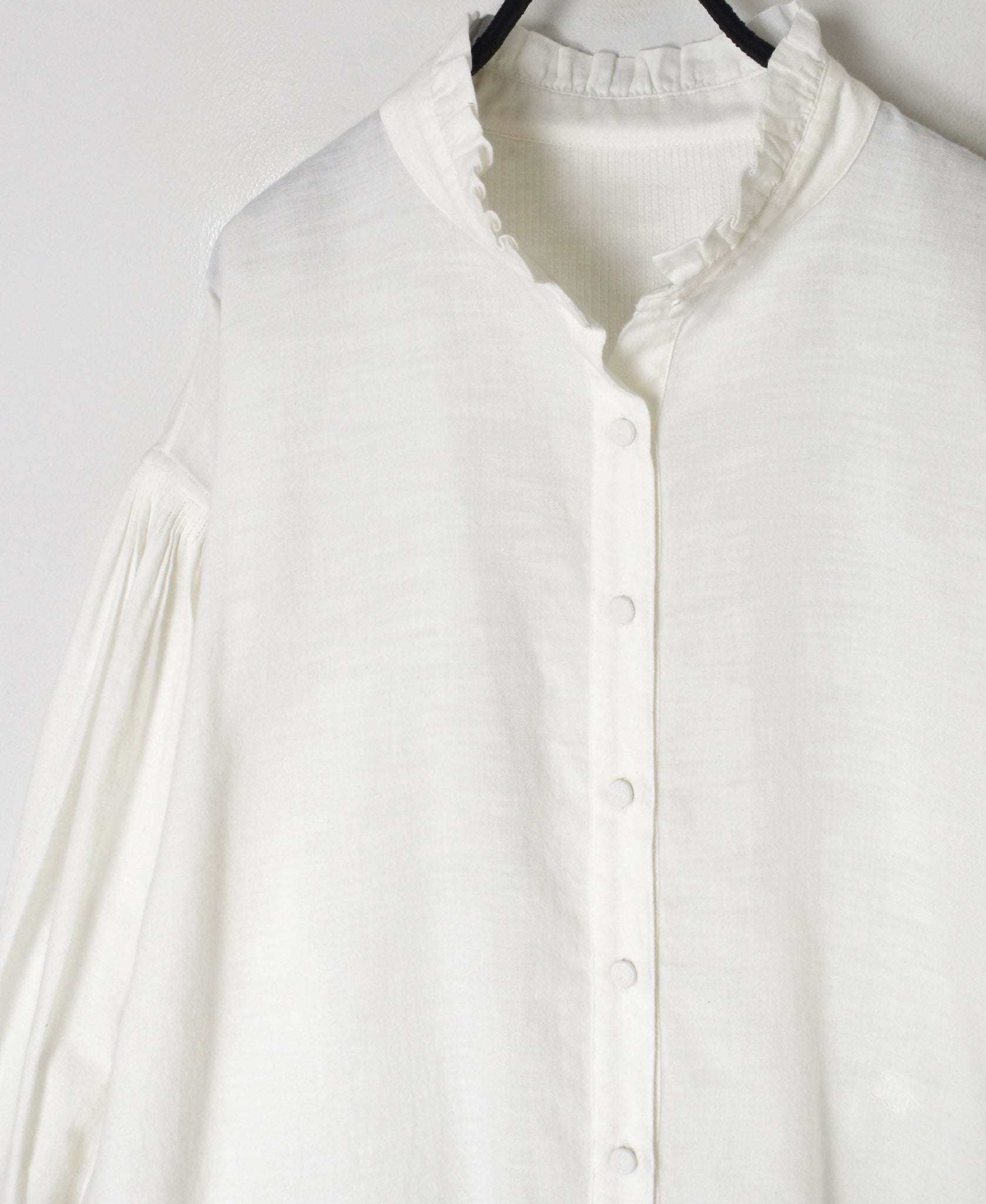 INMDS26702 TWILL COTTON KHADI PLAIN FRILL COLLAR SHIRTS WITH MINI PINTUCK