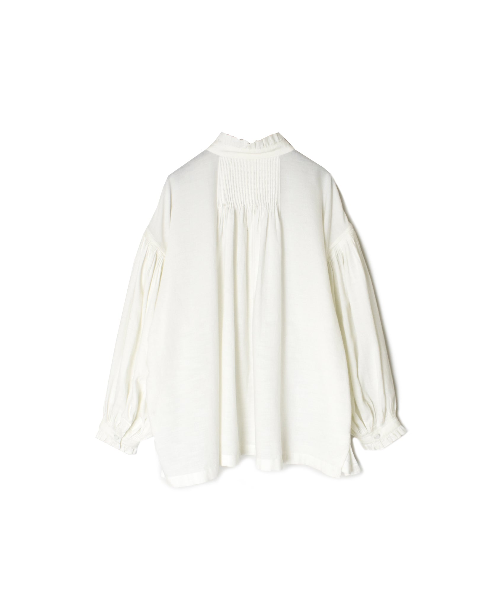 INMDS26702 TWILL COTTON KHADI PLAIN FRILL COLLAR SHIRTS WITH MINI PINTUCK