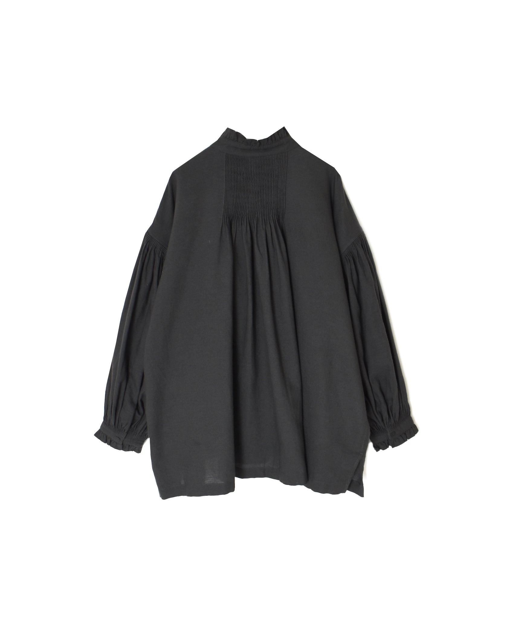 INMDS26702 TWILL COTTON KHADI PLAIN FRILL COLLAR SHIRTS WITH MINI PINTUCK
