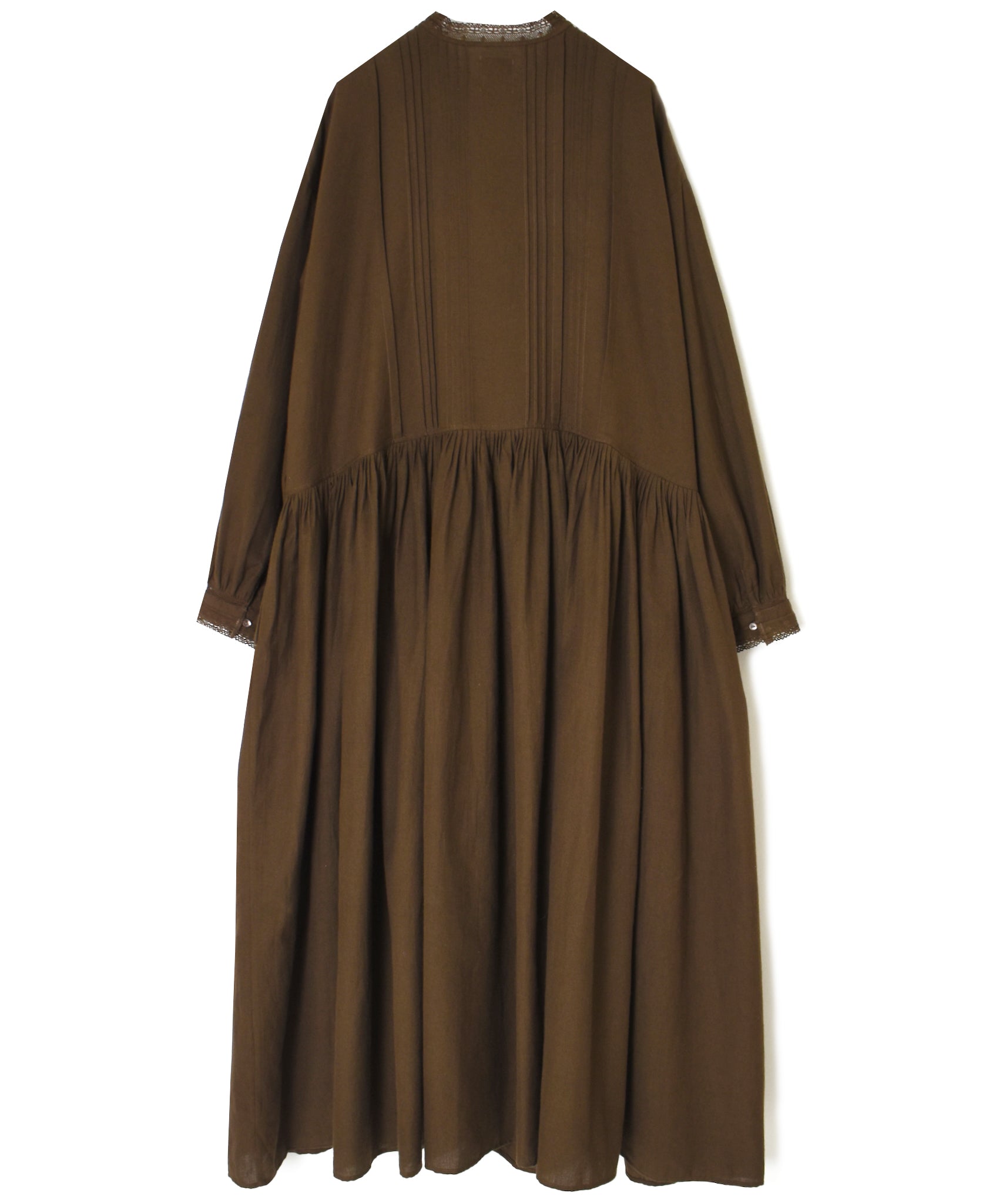 INMDS26704 TWILL COTTON KHADI PLAIN LACE COLLAR DRESS WITH PINTUCK