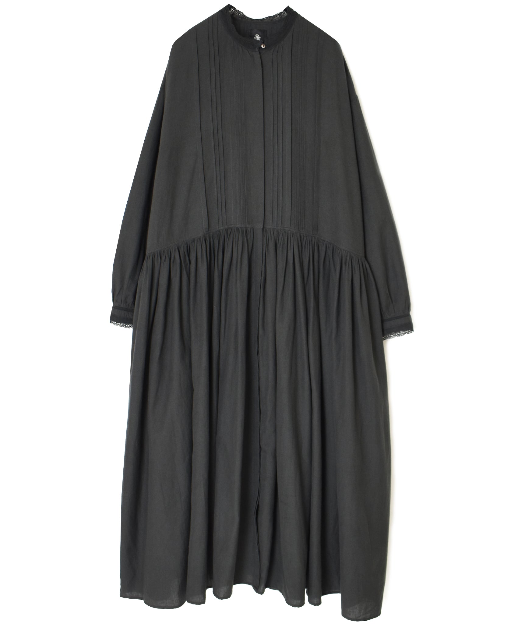 INMDS26704 TWILL COTTON KHADI PLAIN LACE COLLAR DRESS WITH PINTUCK