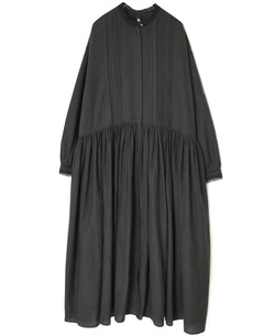 INMDS26704 TWILL COTTON KHADI PLAIN LACE COLLAR DRESS WITH PINTUCK
