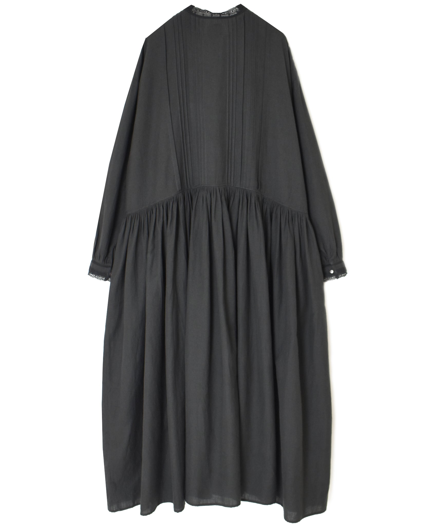 INMDS26704 TWILL COTTON KHADI PLAIN LACE COLLAR DRESS WITH PINTUCK