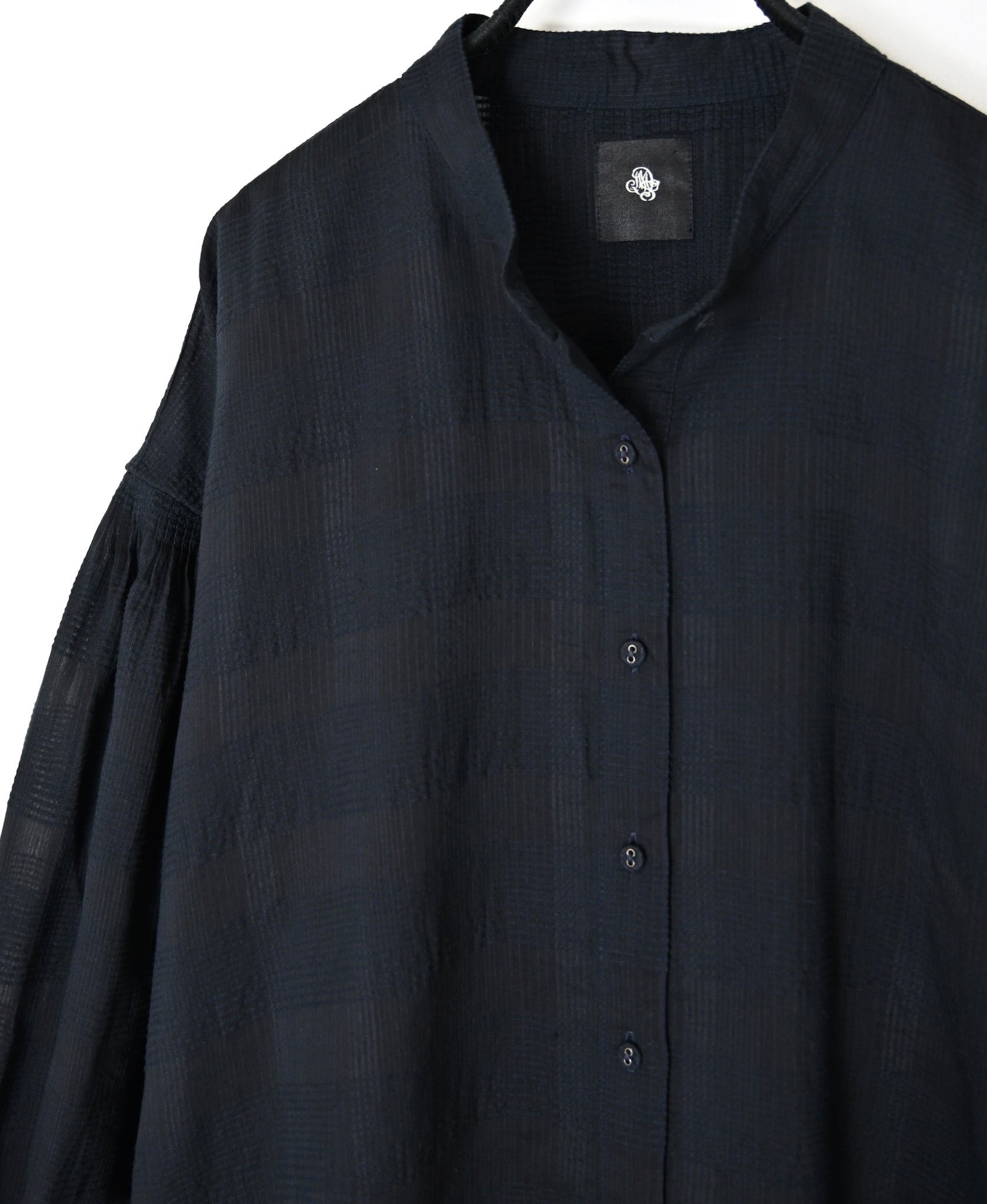 INMDS26711 COTTON/SILK SELF FINE CHECK BANDED COLLAR SHIRTS WITH MINI PINTUCK