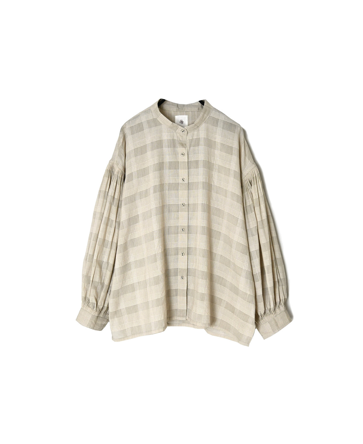 INMDS26711 COTTON/SILK SELF FINE CHECK BANDED COLLAR SHIRTS WITH MINI PINTUCK