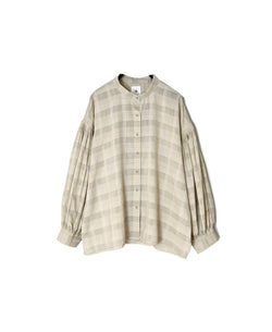 INMDS26711 COTTON/SILK SELF FINE CHECK BANDED COLLAR SHIRTS WITH MINI PINTUCK