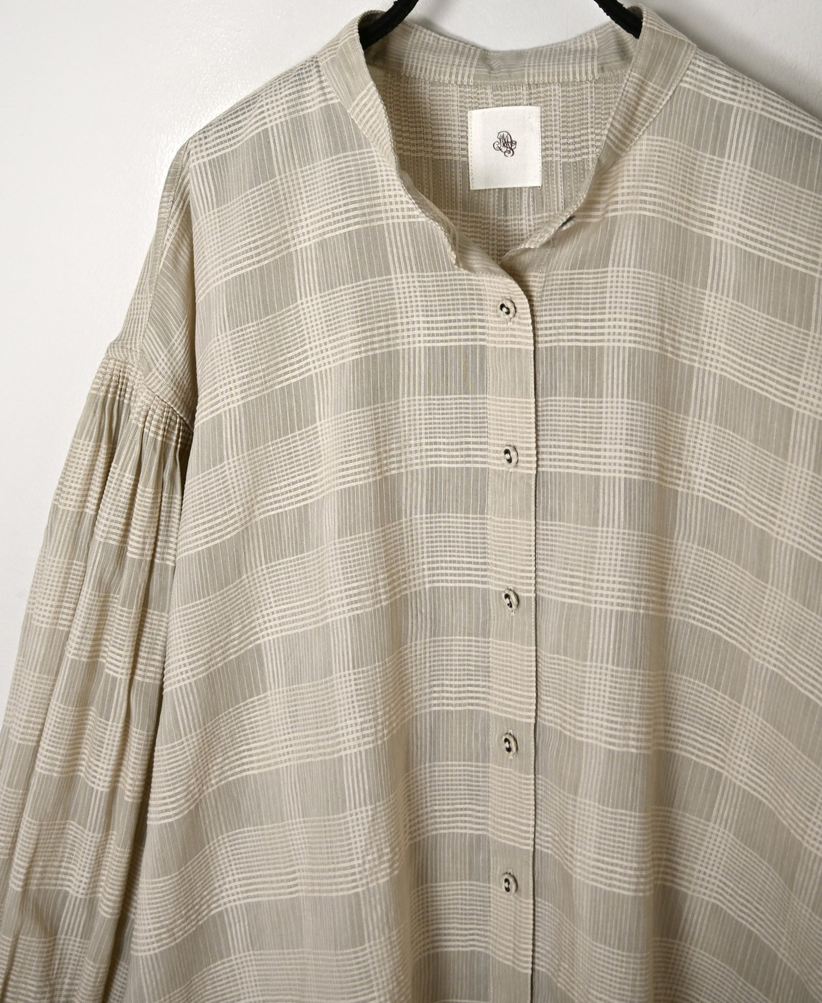 INMDS26711 COTTON/SILK SELF FINE CHECK BANDED COLLAR SHIRTS WITH MINI PINTUCK