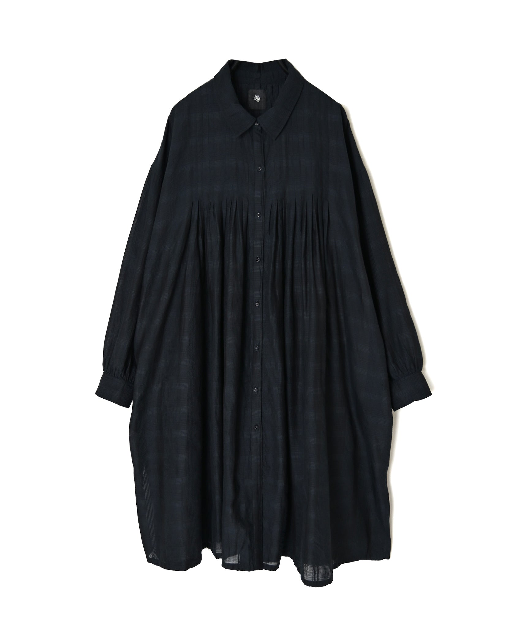 INMDS26713 COTTON/SILK SELF FINE CHECK REGULAR COLLAR INVERTED PLEATED LONG SHIRTS