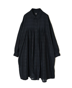 INMDS26713 COTTON/SILK SELF FINE CHECK REGULAR COLLAR INVERTED PLEATED LONG SHIRTS