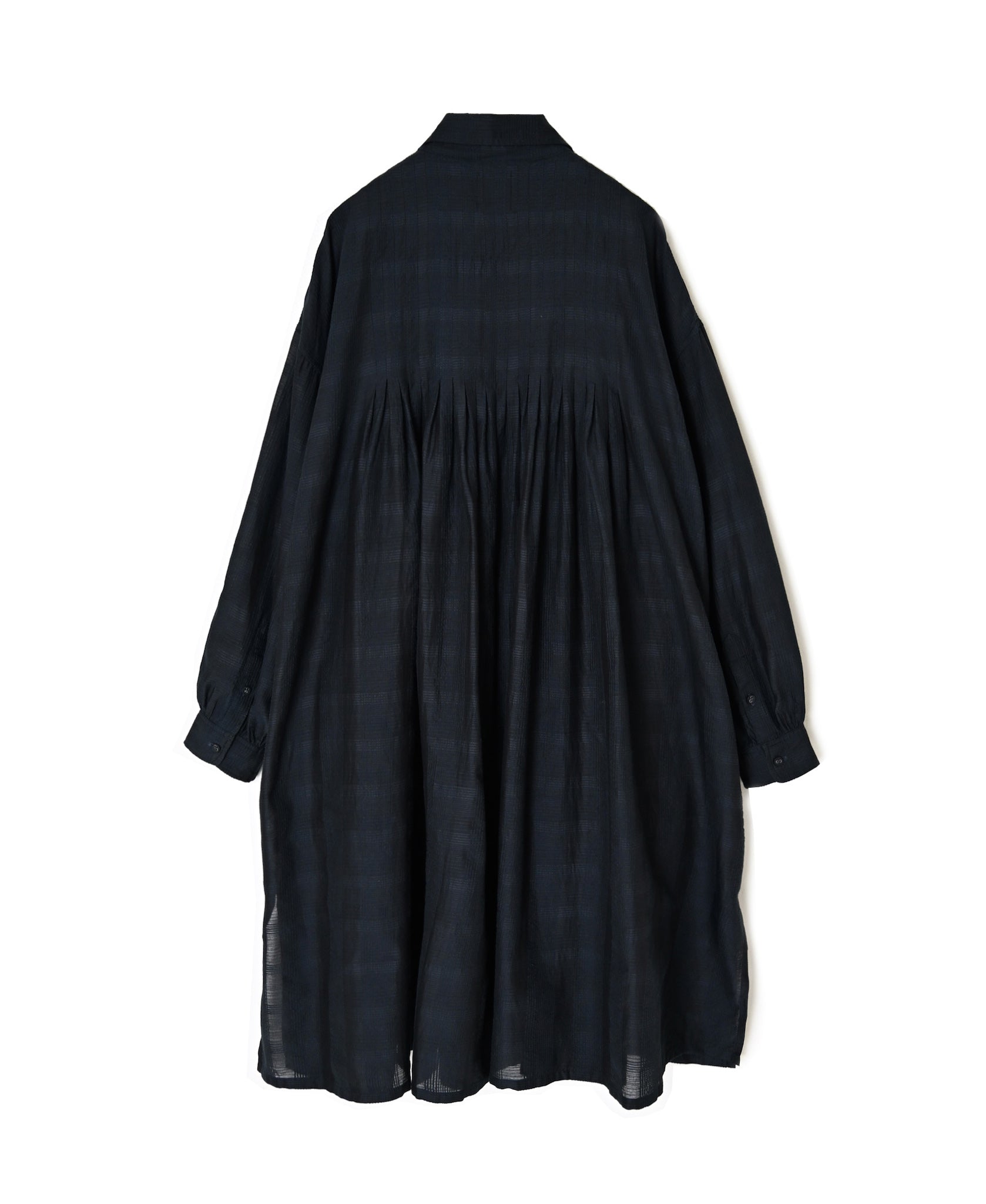 INMDS26713 COTTON/SILK SELF FINE CHECK REGULAR COLLAR INVERTED PLEATED LONG SHIRTS