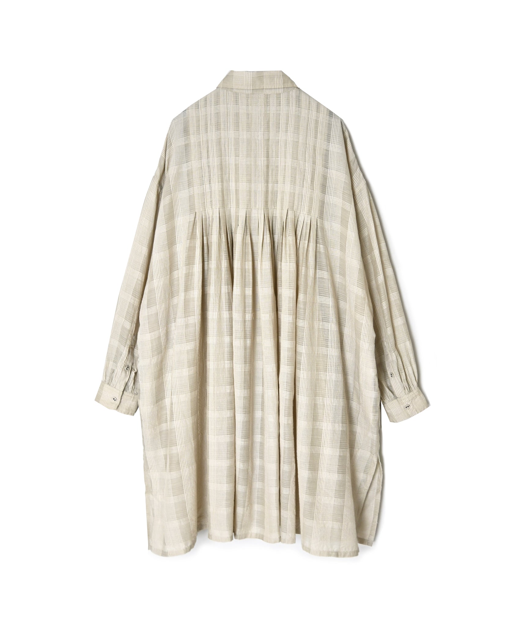 INMDS26713 COTTON/SILK SELF FINE CHECK REGULAR COLLAR INVERTED PLEATED LONG SHIRTS