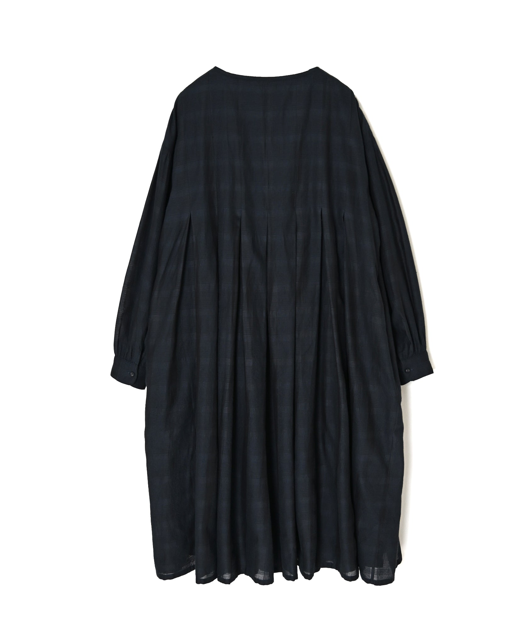 INMDS26714 COTTON/SILK SELF FINE CHECK INVERTED PLEATED L/SL DRESS WITH LINING