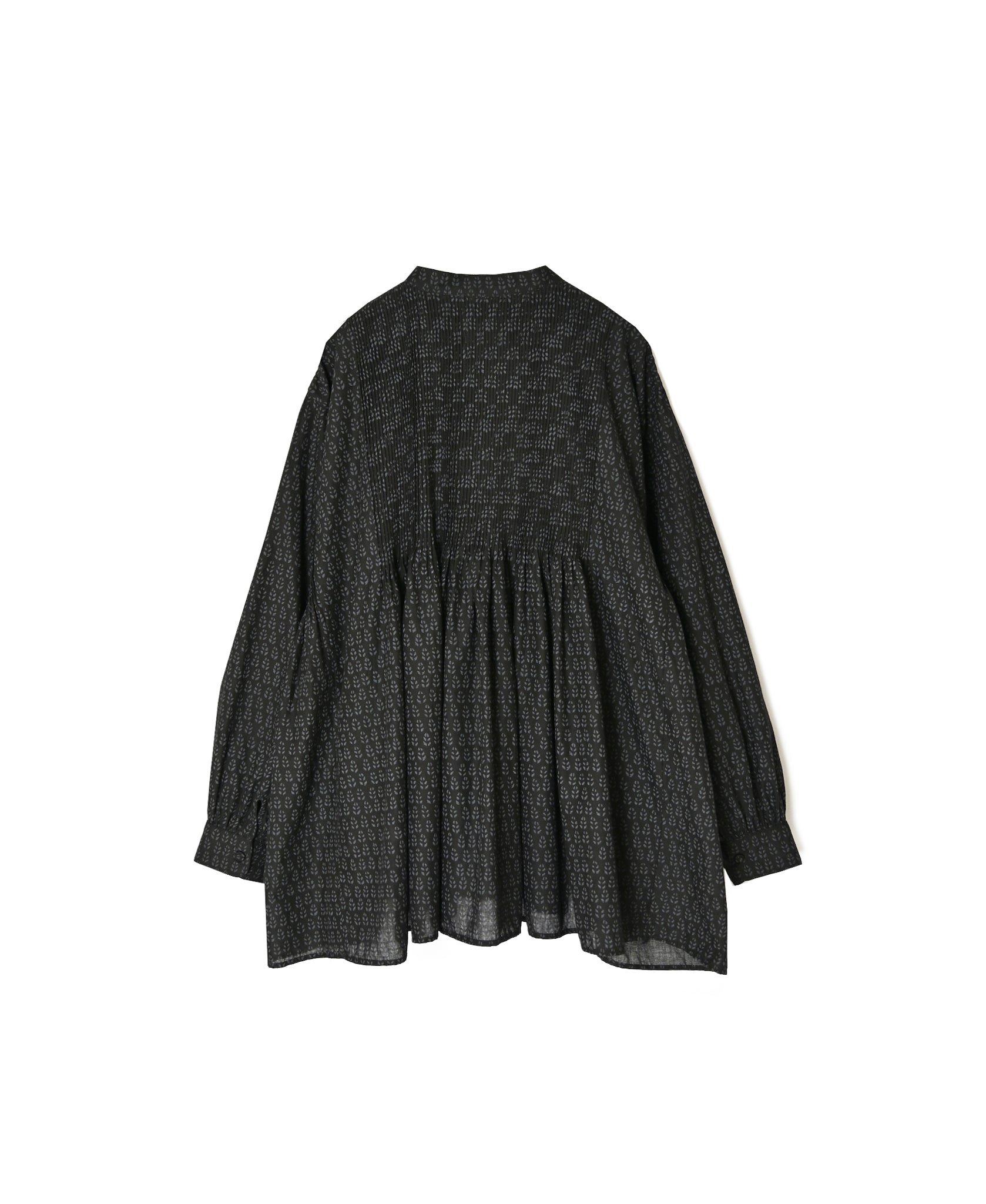 INMDS26722 80s VOILE LITTLE TREE BLOCK PRINT MINI PINTUCK BANDED COLLAR SHIRTS