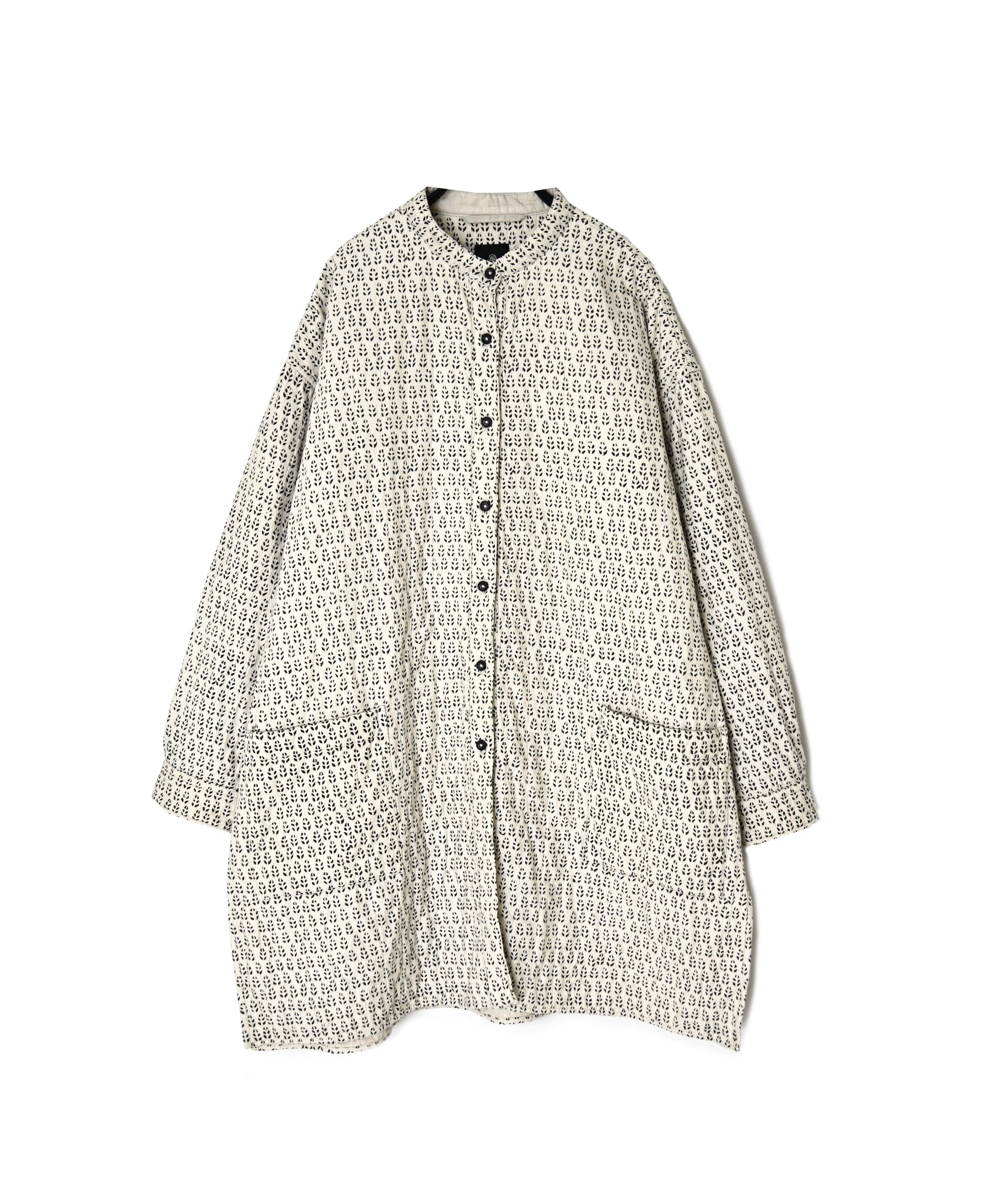 INMDS26724 80s VOILE LITTLE TREE BLOCK PRINT VERTICAL STITCHED BANDED COLLAR SHIRTS