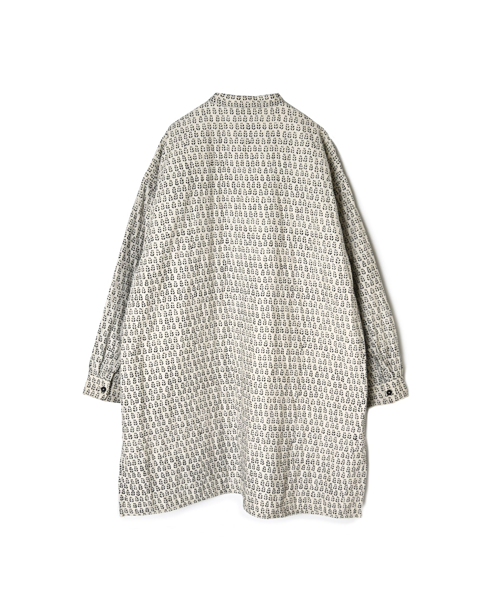 INMDS26724 80s VOILE LITTLE TREE BLOCK PRINT VERTICAL STITCHED BANDED COLLAR SHIRTS