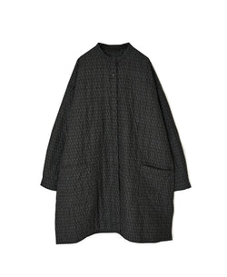 INMDS26724 80s VOILE LITTLE TREE BLOCK PRINT VERTICAL STITCHED BANDED COLLAR SHIRTS