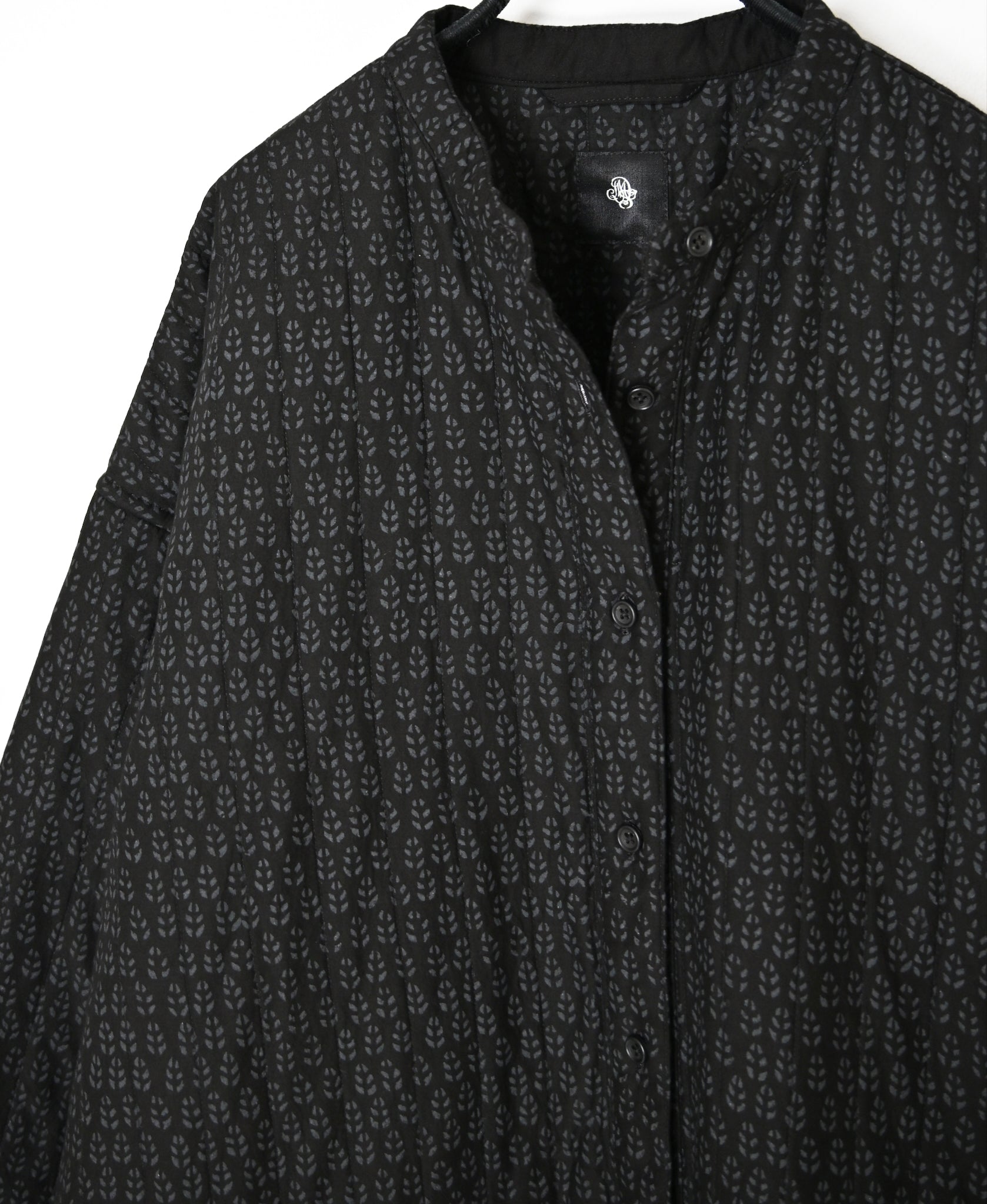 INMDS26724 80s VOILE LITTLE TREE BLOCK PRINT VERTICAL STITCHED BANDED COLLAR SHIRTS