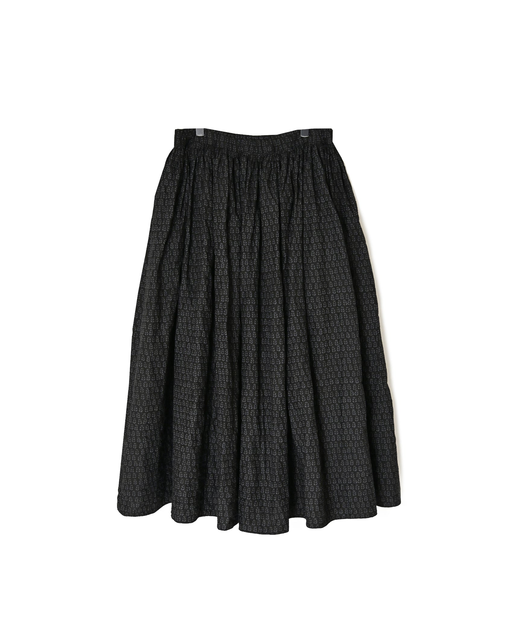 INMDS26725 80s VOILE LITTLE TREE BLOCK PRINT GATHERED SKIRT WITH LINING