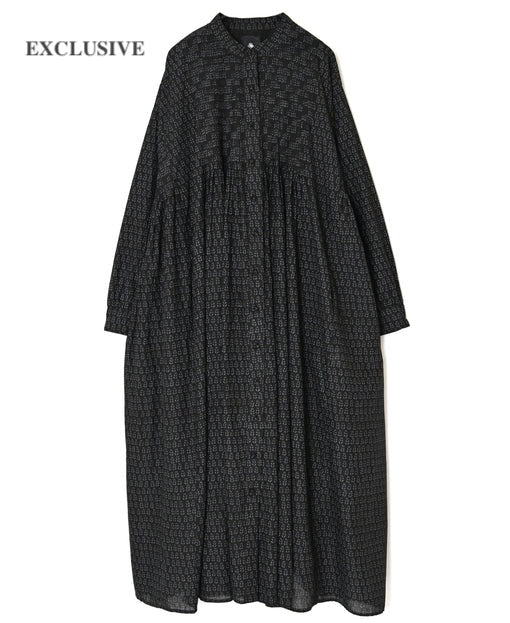 【オンライン別注】INMDS26727 80s VOILE LITTLE TREE BLOCK PRINT MINI PINTUCK BANDED COLLAR SHIRTS DRESS