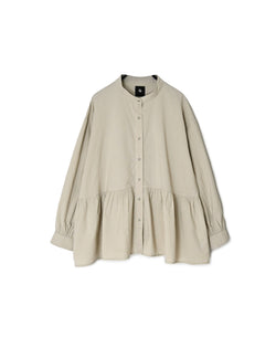 INMDS26731 HANDWOVEN HEAVY COTTON PLAIN BANDED COLLAR GATHERED SHIRTS