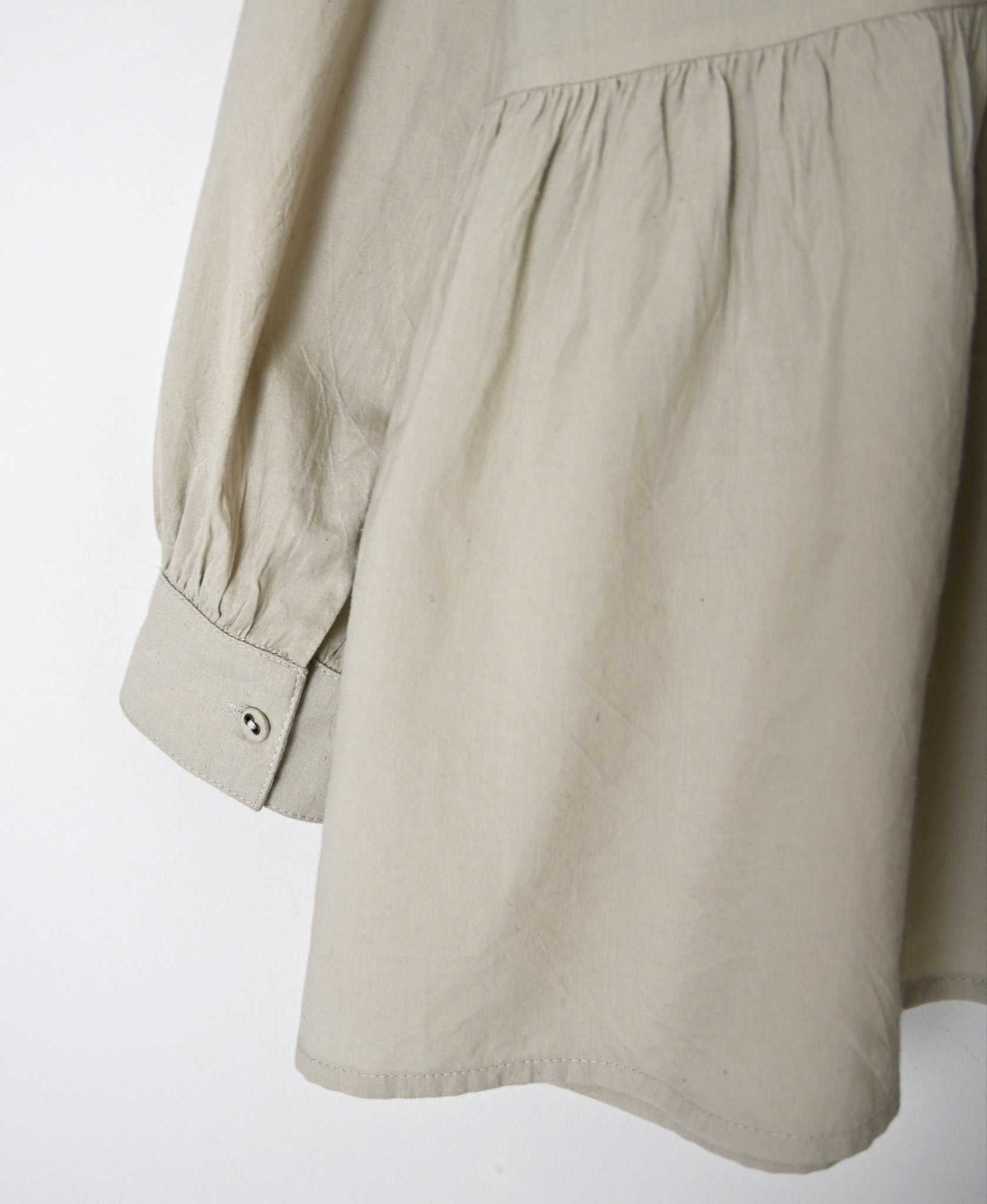 INMDS26731 HANDWOVEN HEAVY COTTON PLAIN BANDED COLLAR GATHERED SHIRTS