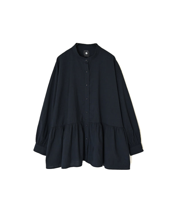 INMDS26731 HANDWOVEN HEAVY COTTON PLAIN BANDED COLLAR GATHERED SHIRTS