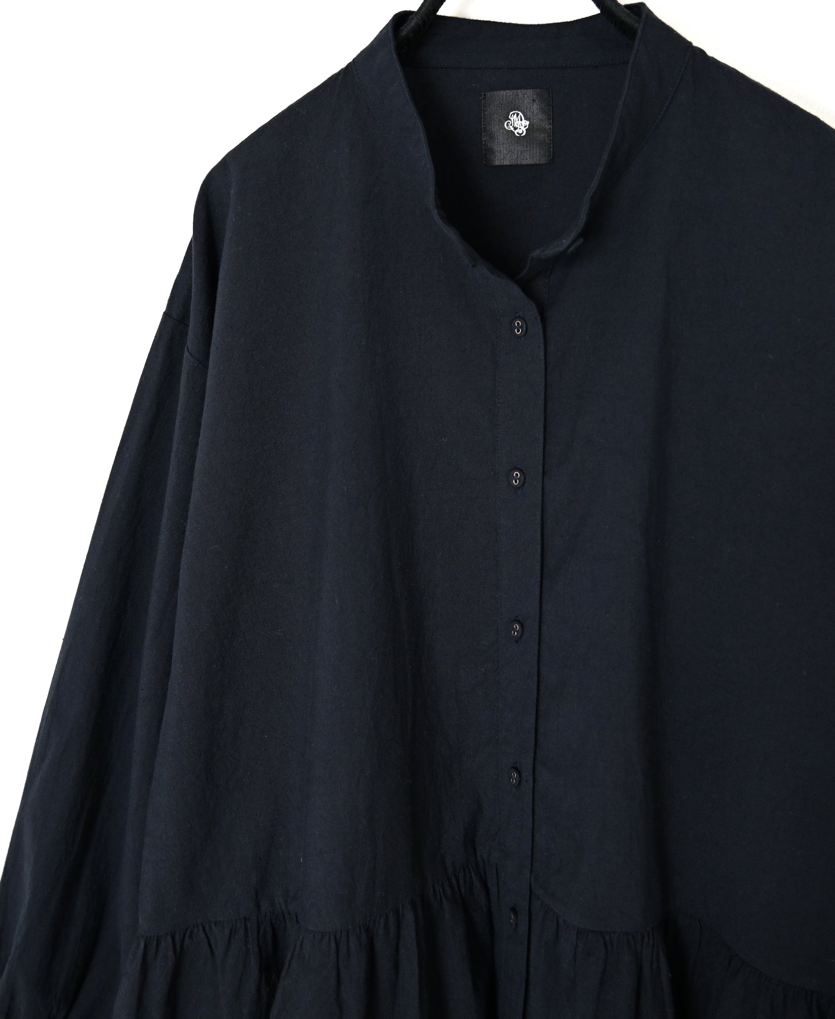 INMDS26731 HANDWOVEN HEAVY COTTON PLAIN BANDED COLLAR GATHERED SHIRTS