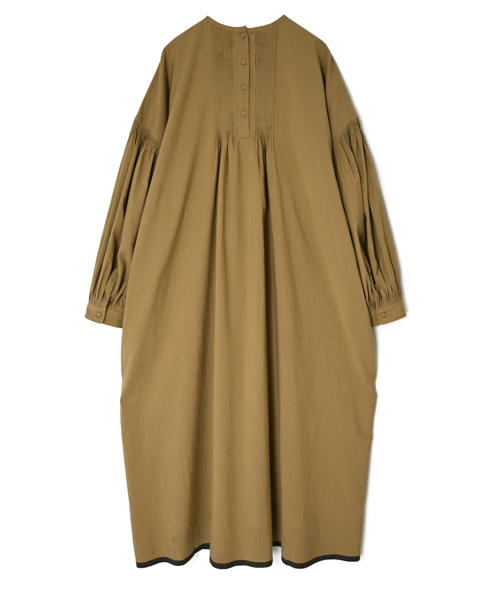 INMDS26733 HANDWOVEN HEAVY COTTON PLAIN WITH SELVAGE BACK OPENING CREW-NECK DRESS WITH MINI PINTUCK