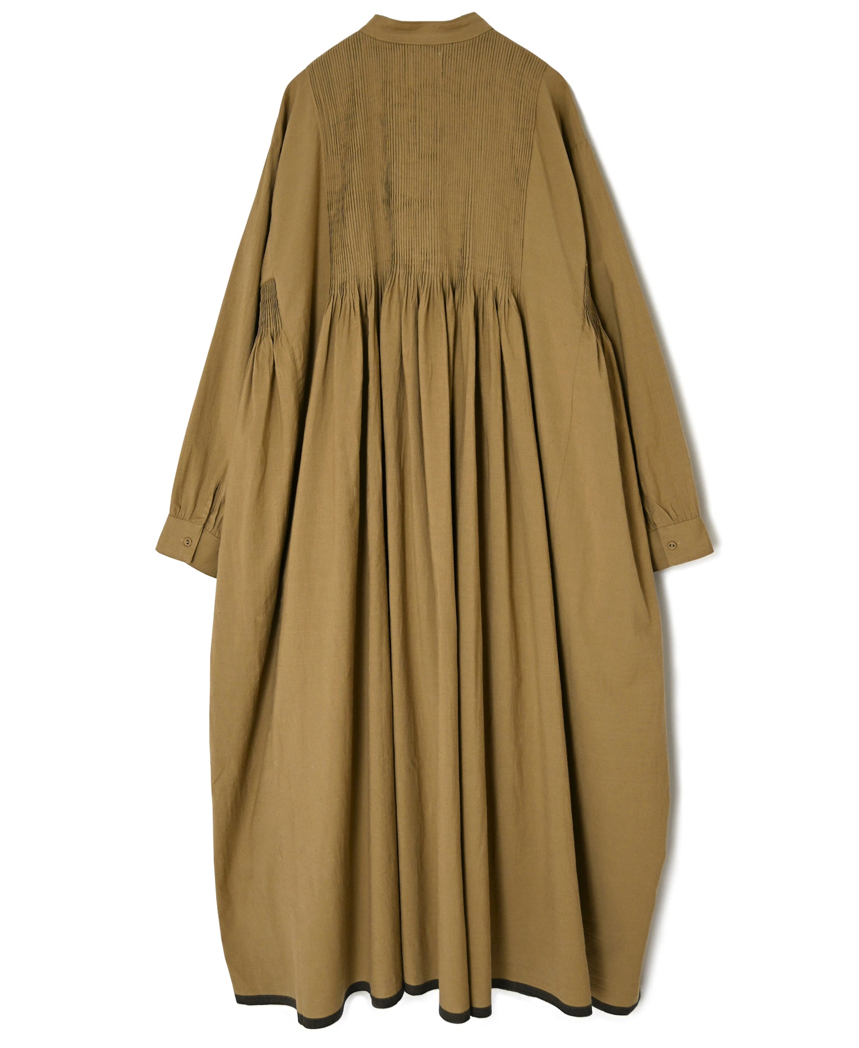 INMDS26734 HANDWOVEN HEAVY COTTON PLAIN WITH SELVAGE BANDED COLLAR SHIRTS DRESS WITH MINI PINTUCK