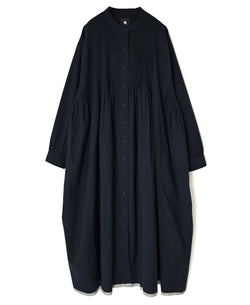 INMDS26734 HANDWOVEN HEAVY COTTON PLAIN WITH SELVAGE BANDED COLLAR SHIRTS DRESS WITH MINI PINTUCK