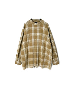 INMDS26741 HANDWOVEN HEAVY COTTON UNIQUE GINGHAM CHK BANDED COOLAR SHIRTS WITH INVERTED PLEATS