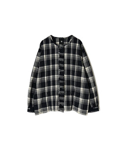 INMDS26742 HANDWOVEN HEAVY COTTON UNIQUE GINGHAM CHECK FRILL&PINTUCK SHIRTS WITH LACE