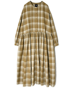 INMDS26744 HANDWOVEN HEAVY COTTON UNIQUE GINGHAM CHECK CREW NECK DRESS WITH PINTUCK