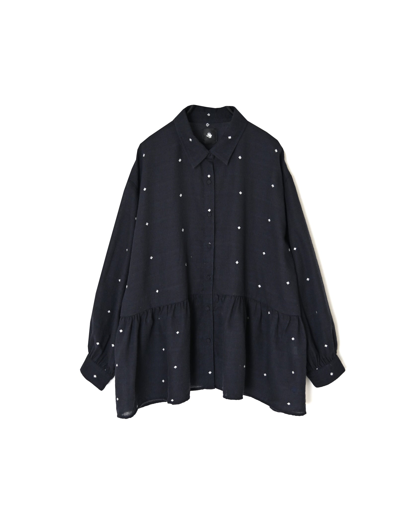 INMDS26761 BOILED WOOL SQUARE JACQUARD REGULAR COLLAR GATHERED SHIRTS