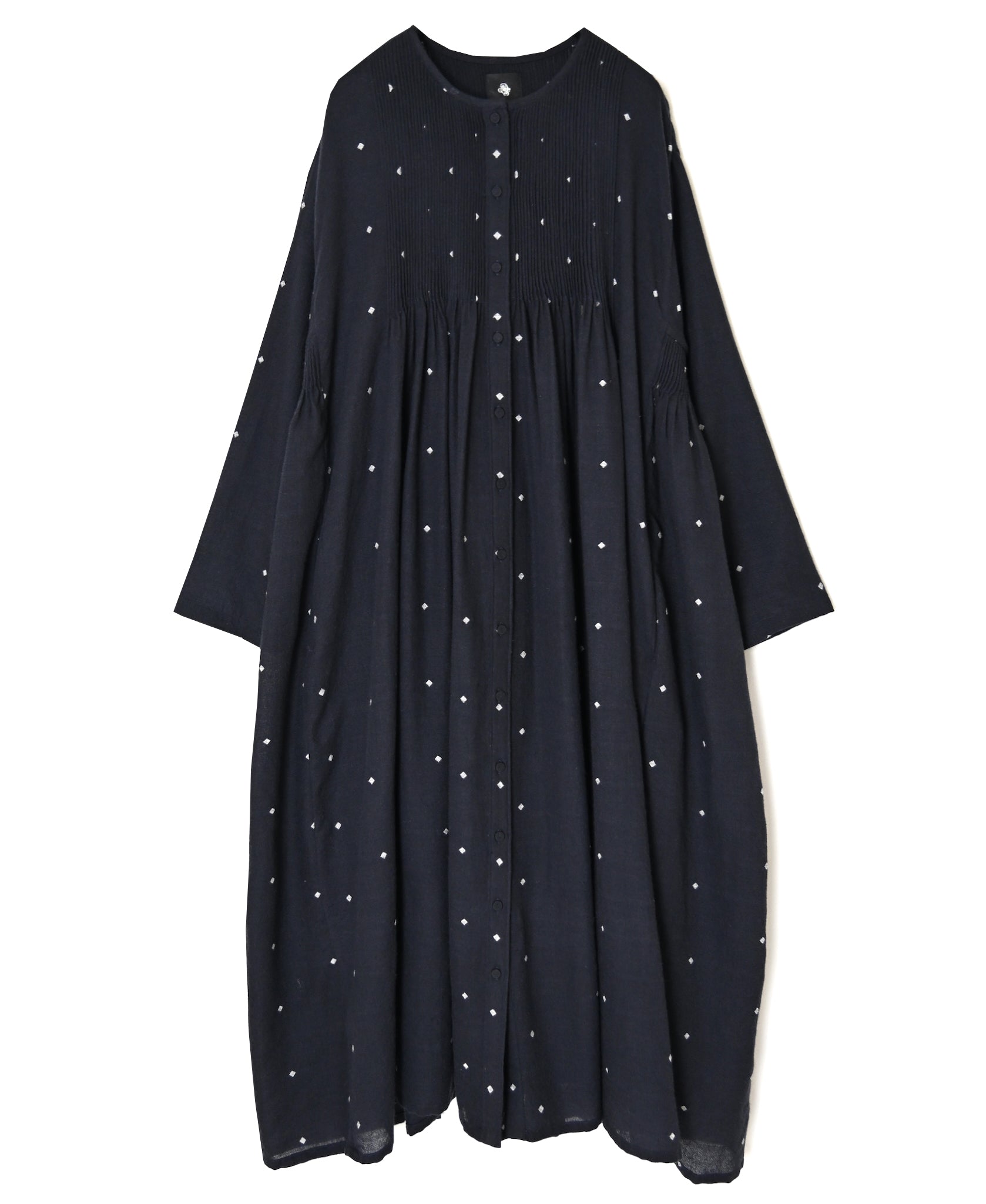 INMDS26764 BOILED WOOL SQUARE JACQUARD CREW NECK DRESS WITH MINI PINTUCK
