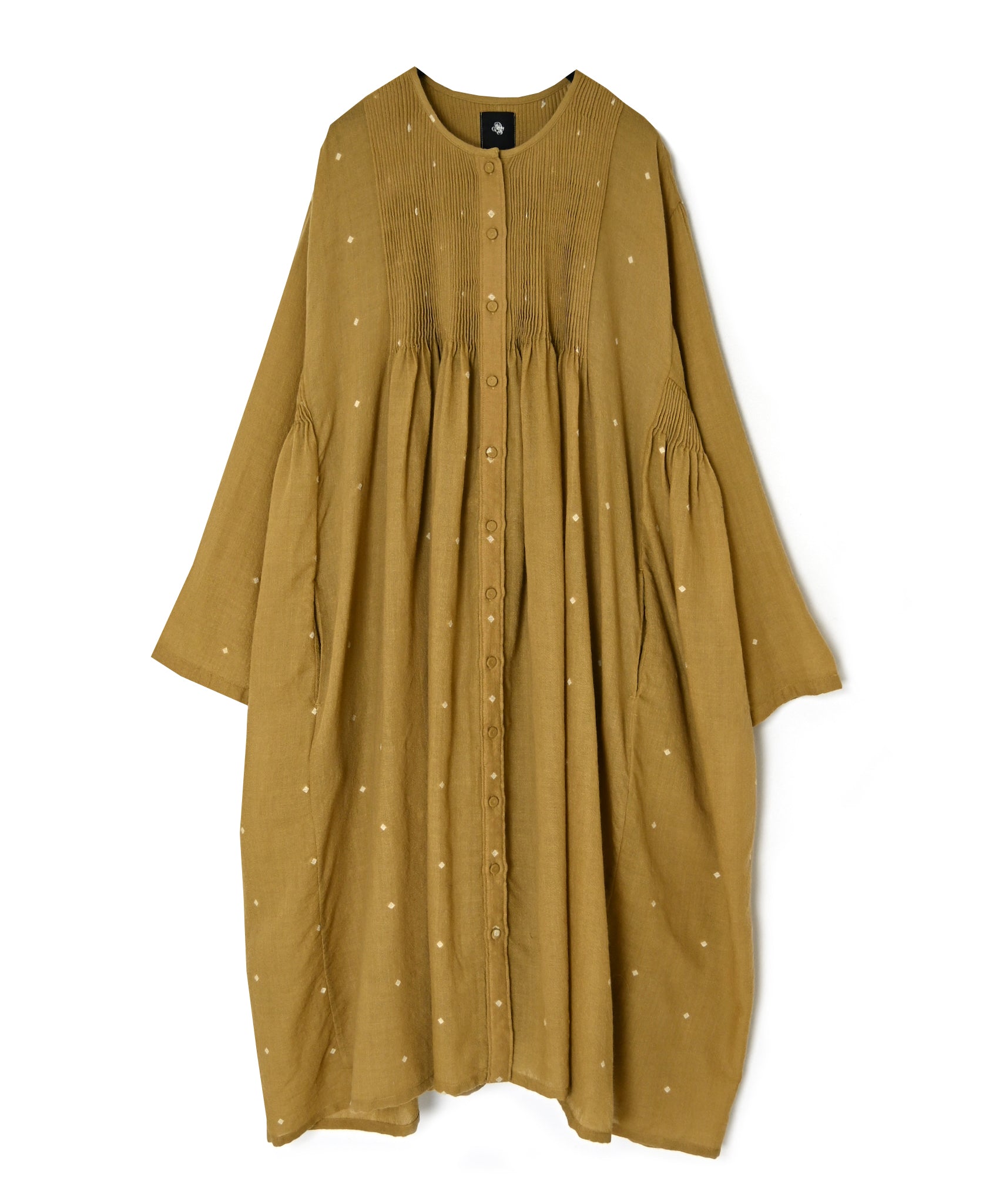 INMDS26764 BOILED WOOL SQUARE JACQUARD CREW NECK DRESS WITH MINI PINTUCK