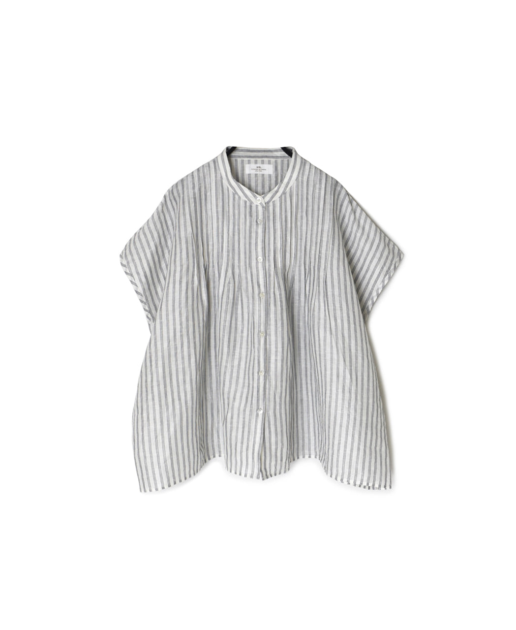 INSL26331 60s AUTO LOOM COTTON/LINEN STRIPE BANDED COLLAR FRENCH/SL PINTUCK SHIRTS