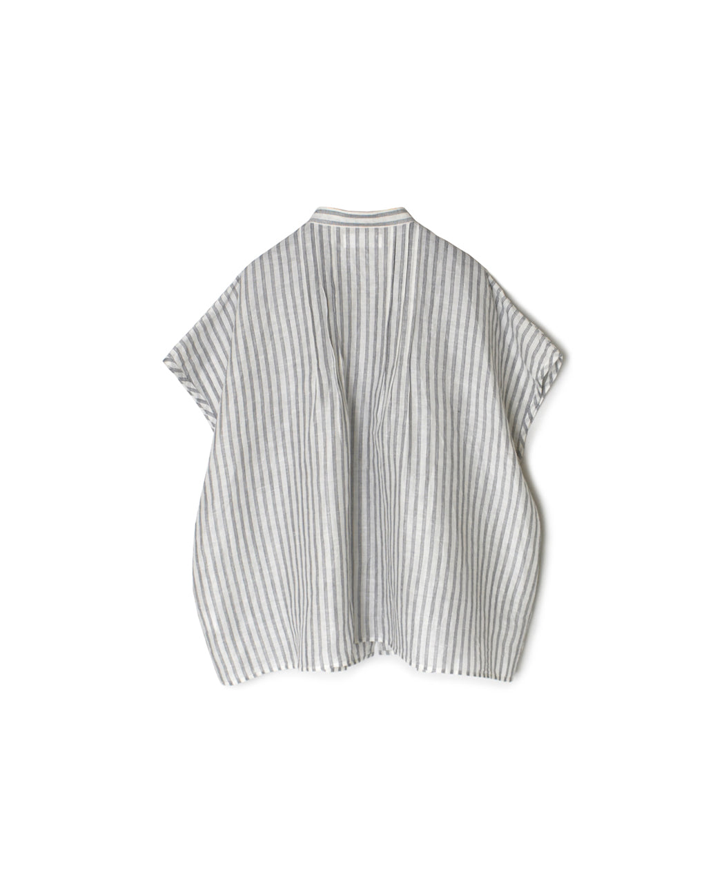 INSL26331 60s AUTO LOOM COTTON/LINEN STRIPE BANDED COLLAR FRENCH/SL PINTUCK SHIRTS