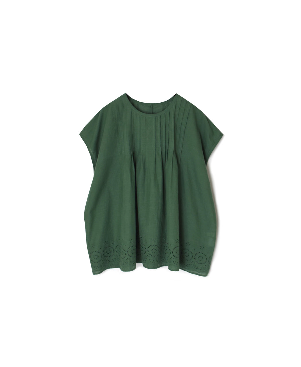 INSL26342 80s VOILE PLAIN WITH CUT WORK LACE CREW NECK FRENCH/SL SHIRTS WITH PINTUCK