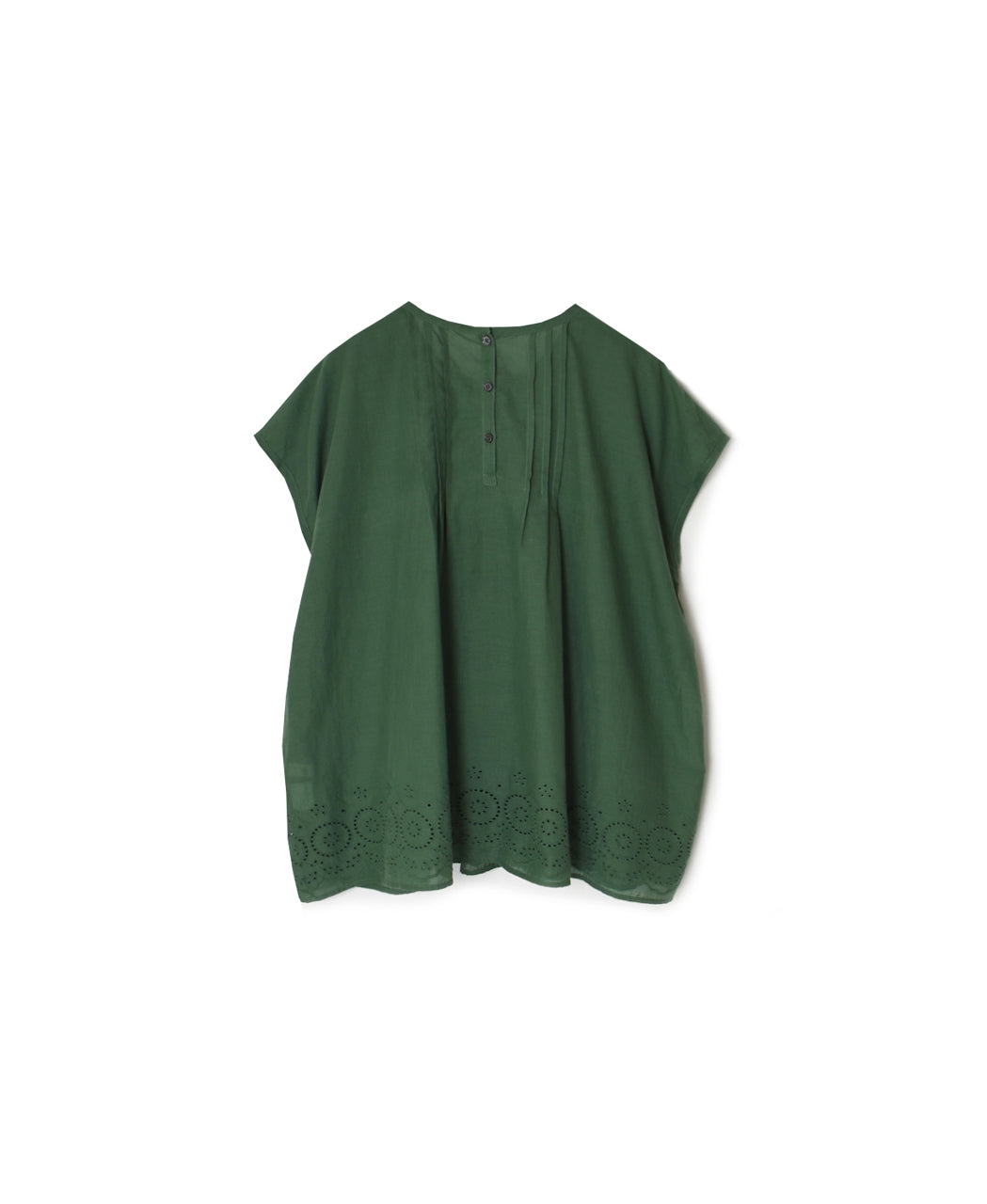 INSL26342 80s VOILE PLAIN WITH CUT WORK LACE CREW NECK FRENCH/SL SHIRTS WITH PINTUCK
