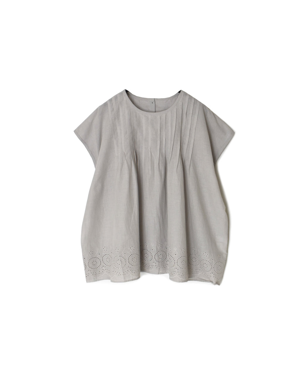 INSL26342 80s VOILE PLAIN WITH CUT WORK LACE CREW NECK FRENCH/SL SHIRTS WITH PINTUCK