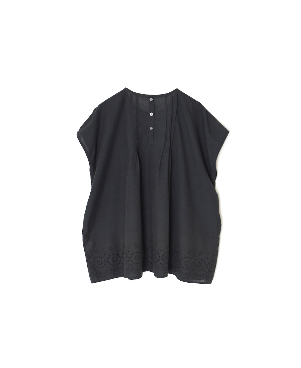INSL26342 80s VOILE PLAIN WITH CUT WORK LACE CREW NECK FRENCH/SL SHIRTS WITH PINTUCK