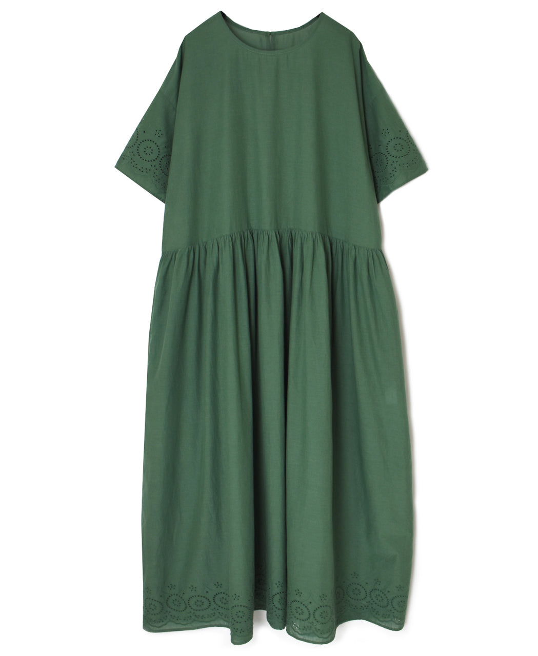 INSL26343 80s VOILE PLAIN WITH CUT WORK LACE CREW NECK PULLOVER DRESS