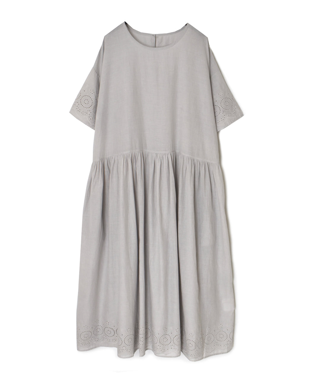 INSL26343 80s VOILE PLAIN WITH CUT WORK LACE CREW NECK PULLOVER DRESS