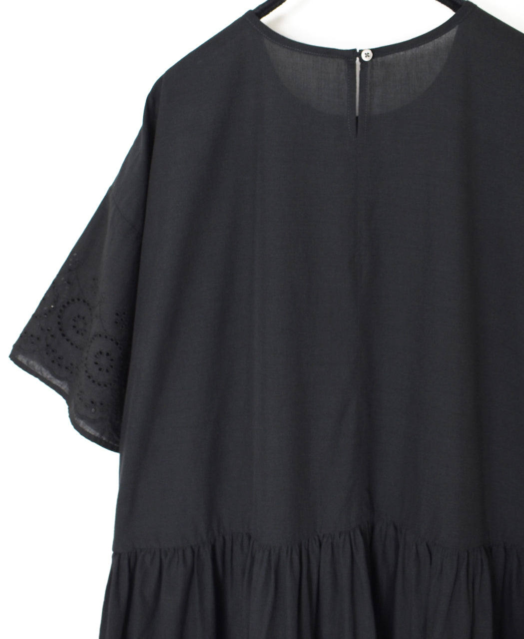 INSL26343 80s VOILE PLAIN WITH CUT WORK LACE CREW NECK PULLOVER DRESS