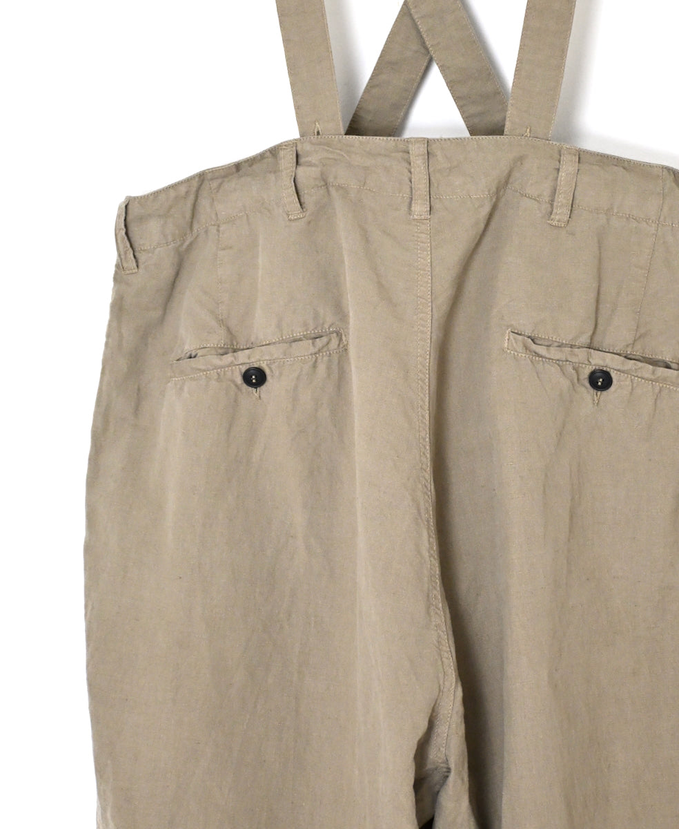 ISNAM2604D LINEN/COTTON PLAIN OVERDYE ADJUSTER TACK PANTS WITH SUSPENDERS