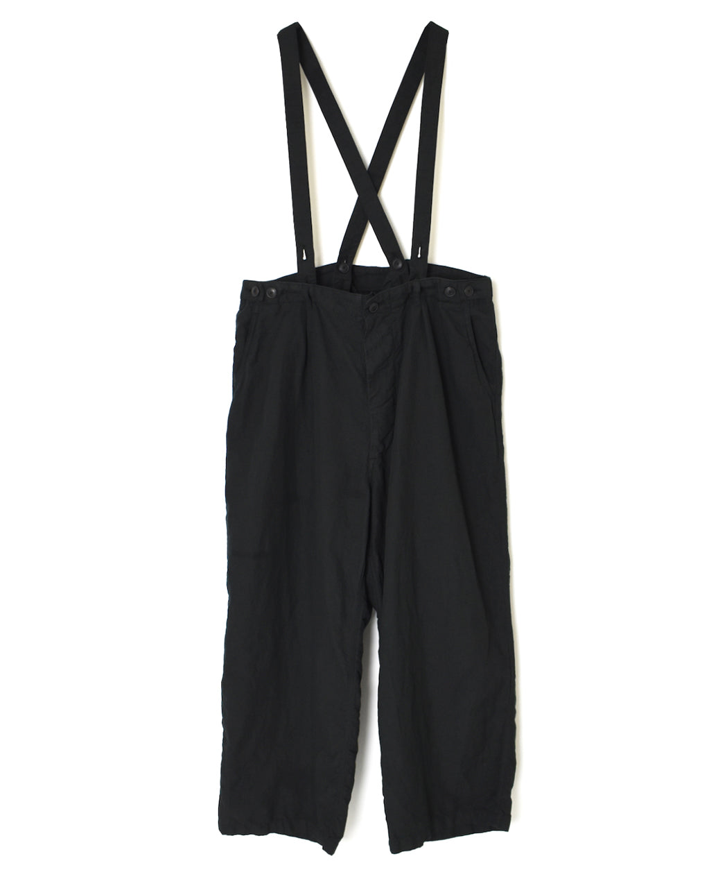 ISNAM2604D LINEN/COTTON PLAIN OVERDYE ADJUSTER TACK PANTS WITH SUSPENDERS