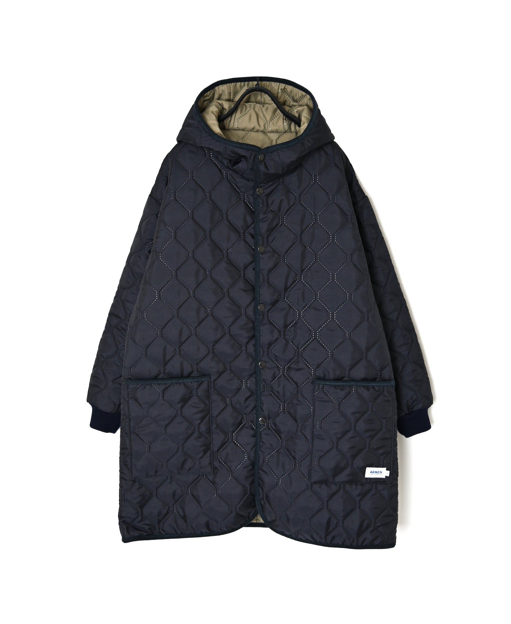 NAM2562PP PLAIN POLYESTER×PLAIN POLYESTER OVERSIZED MID-LENGTH HOODED COAT WITH RIBBED CUFF