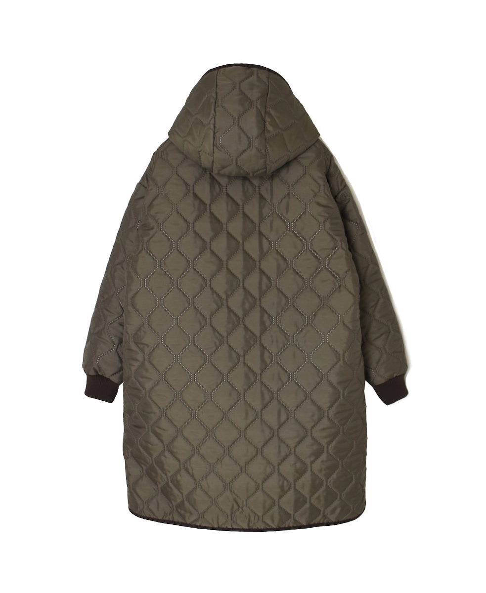 NAM2562PP PLAIN POLYESTER×PLAIN POLYESTER OVERSIZED MID-LENGTH HOODED COAT WITH RIBBED CUFF